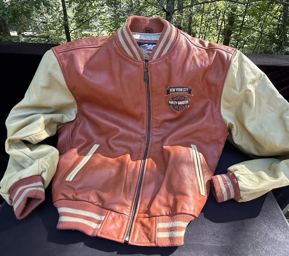 Old School Harley Davidson NEW YORK CITY Leather Bomber Jacket SZ XL Rare!